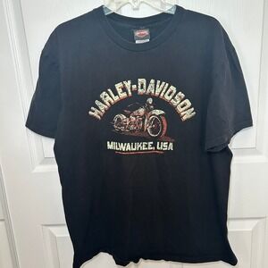 Harley Davidson Milwaukee‎ USA XL Black Graphic T Shirt Motorcycle Tee